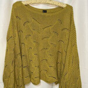 Anthropologie Moon & Madison Open Knit Crop Oversized Sweater Yellow L Scalloped